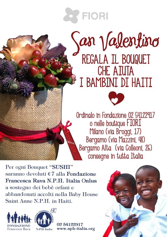 Per San Valentino fai un regalo speciale! Regala il Mazzo di fiori `Sushi` della cantafiorista Rosalba Piccinni e aiuta i bambini di Haiti