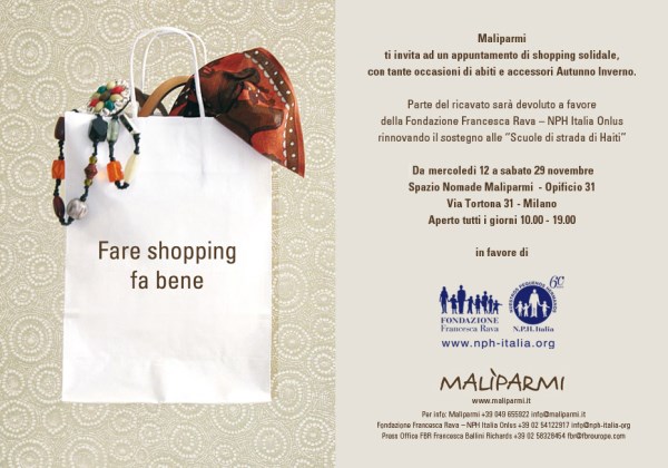 Dal 12 al 29 novembre, Shopping solidale allo Spazio Nomade Maliparmi Opificio 31, Via Tortona 31 Milano, tutti i giorni 10-19.30