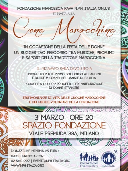 SAVE THE DATE: 3 marzo, ore 20, Cena marocchina presso lo Spazio Fondazione a Milano, in occasione della Festa della Donna