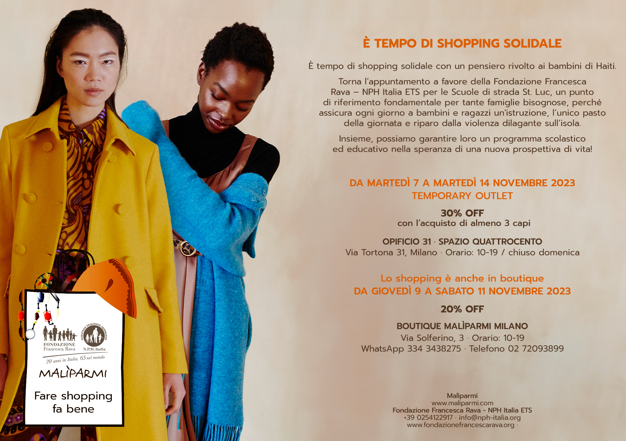 Torna a Milano `Fare Shopping Fa Bene`: l'iniziativa di Malìparmi per Fondazione Francesca Rava