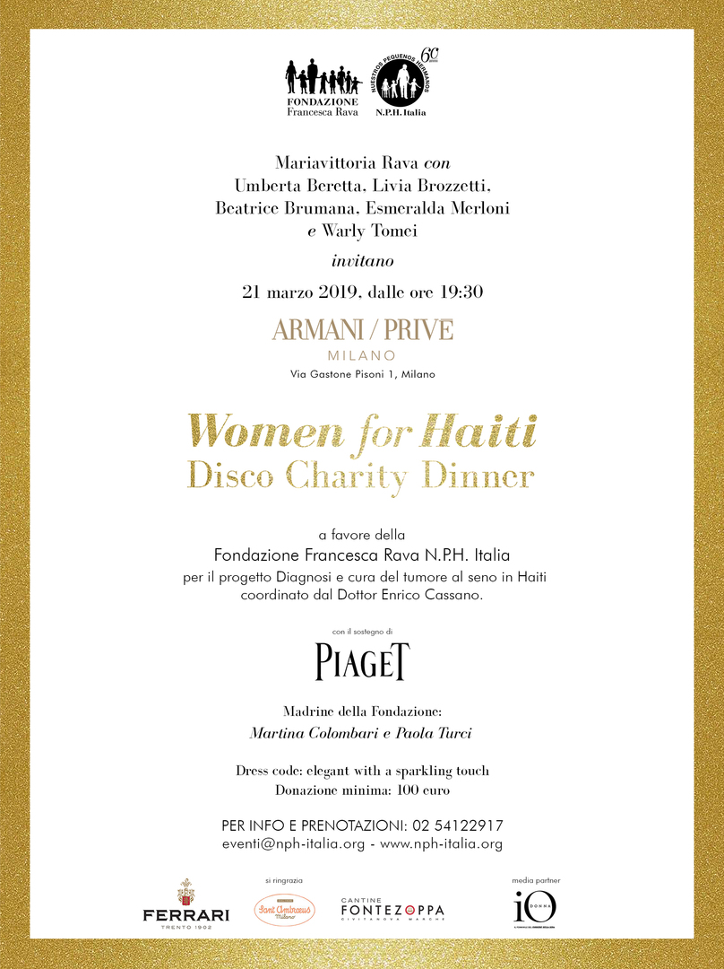 21 Marzo, dalle 19.30, Women for Haiti – Disco Charity Dinner da Armani Privé a Milano a favore del progetto di diagnosi, cura e prevenzione del cancro al seno in Haiti